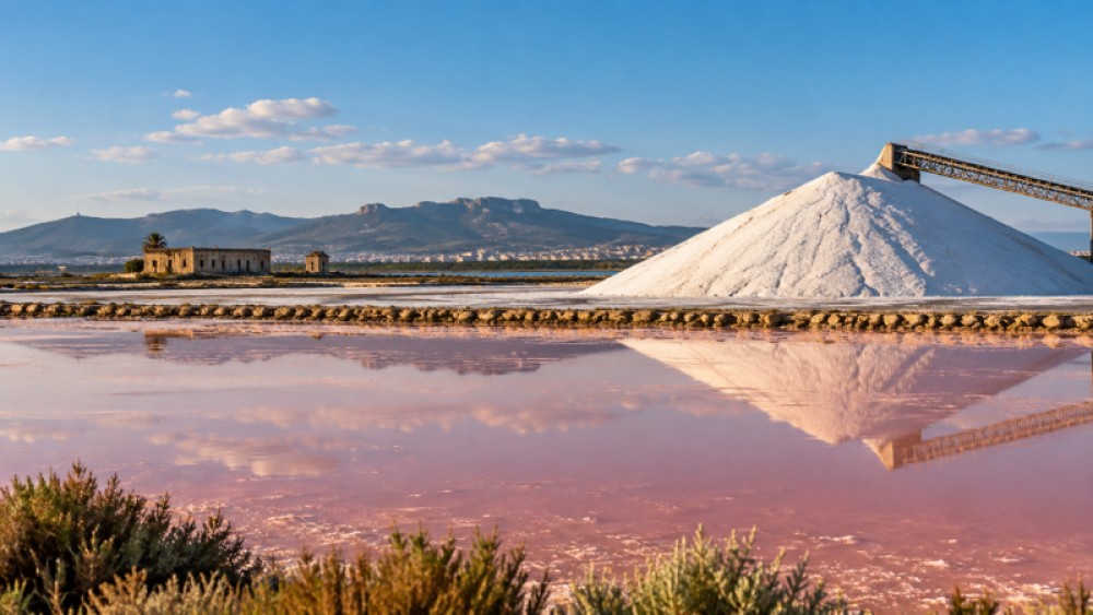 Saline Conti Vecchi a Macchiareddu Saline Conti Vecchi a Macchiareddu con vasche e cumuli di sale